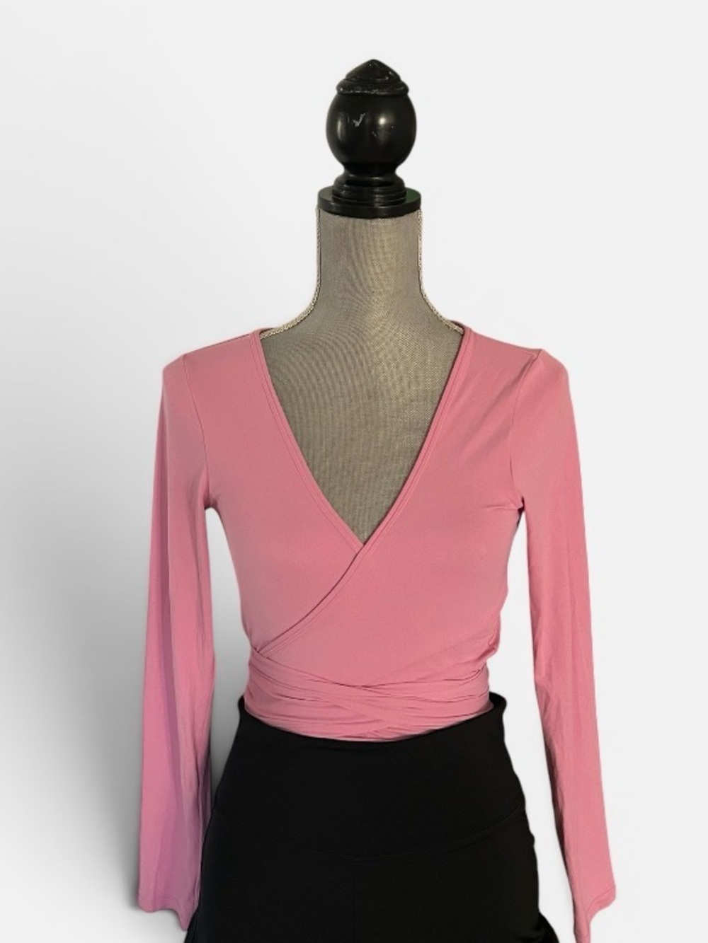 Women's Pink Wrap-Style Long Sleeve Workout Top